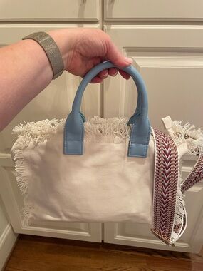 Ah- dorned NEW fringe canvas bag with detachable guitar strap